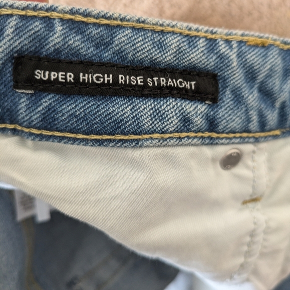 Free Assembly Patchwork Super High Rise Straight Blue Jeans sz 16 Organic Cotton - Picture 6 of 8